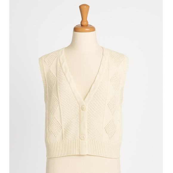Maeve by Anthropologie Cable Knit Sweater Vest Cream One Size NWOT - Picture 1 of 9